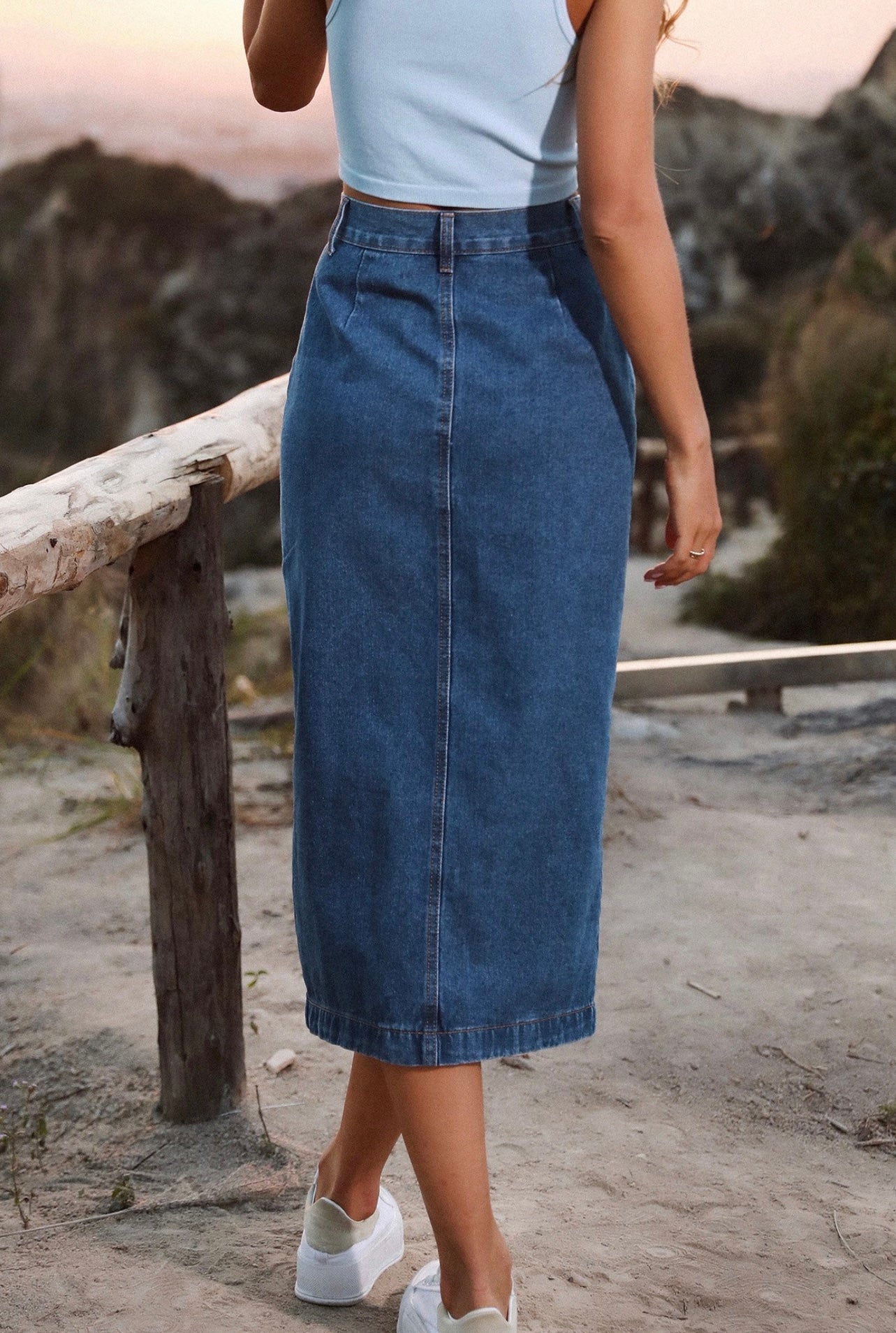 Maggie Denim Slit Skirt ( Blue )